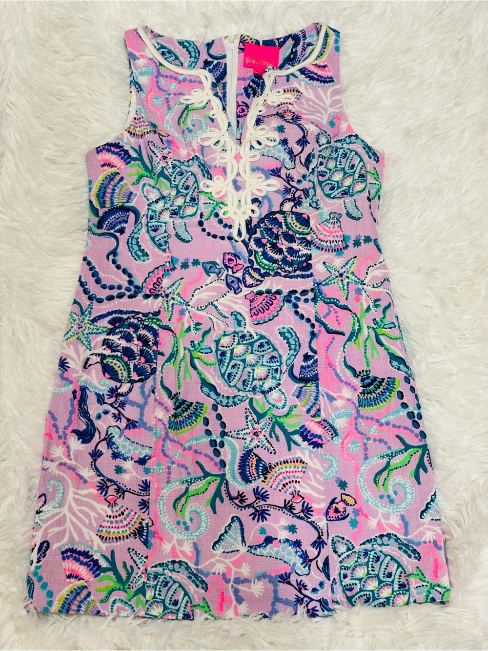 Lilly Pulitzer Shift Dress Lavender Under the Sea Turtle Print Size 12 EUC